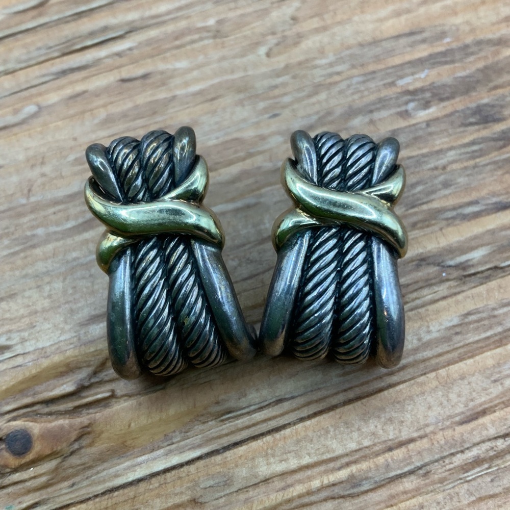 David Yurman 925 Vintage Double X Twisted French Clip Earrings